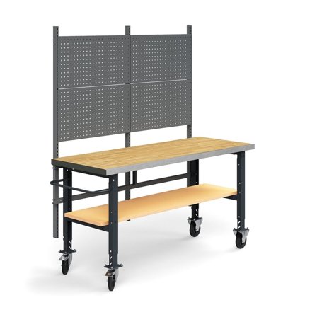 Komplett arbetsbänk på hjul, verktygstavla, underhylla, 2000x760 mm, ekparkett
