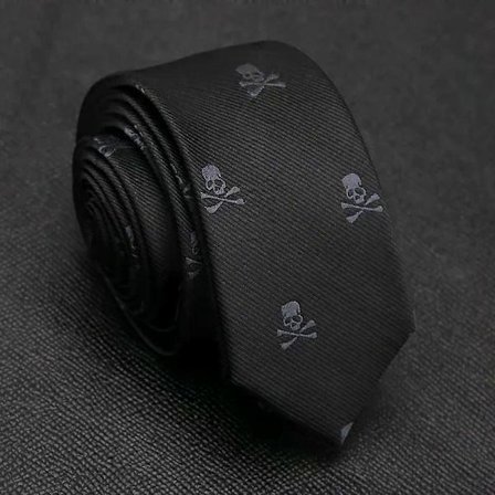 Svarte Slim Skalle Slips for Menn Kvinner Klassiske Polyester Slips Mote Mann Slips Casual Party Cosplay Punk Tilbehør Falsk Krage