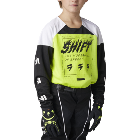 Bluză Motocross Shift White Label Flame Tineret Galben Fluo/Negru XL