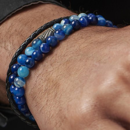 Pulseira em Pedra Azul Ranchi para homens - Pulseiras de contas