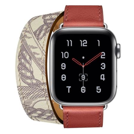 Apple Watch Series 5 44mm mönstrat klockarmband i äkta läder - Röd Röd