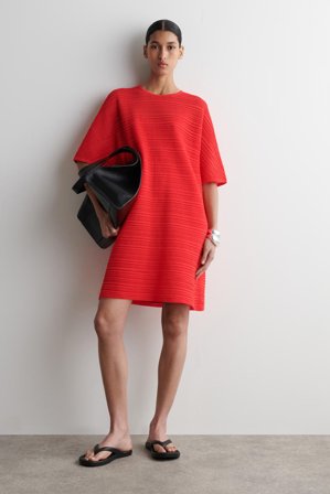 COS Damen Plissiertes Minikleid Aus Strick - Orange