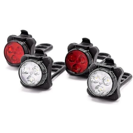 2 sæt USB-genopladelige cykellygter, 2 cykler 2 baglygter IPX4 vandtætte 4 tilstande; 6 stropper