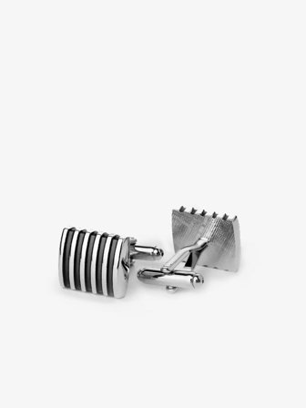 John Henric Men's Schwarz & Silberne Gestreifte Manschettenknöpfe Size Onesize