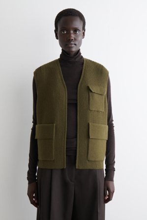 COS Femme Gilet Workwear En Laine Mérinos Côtelée in Vert