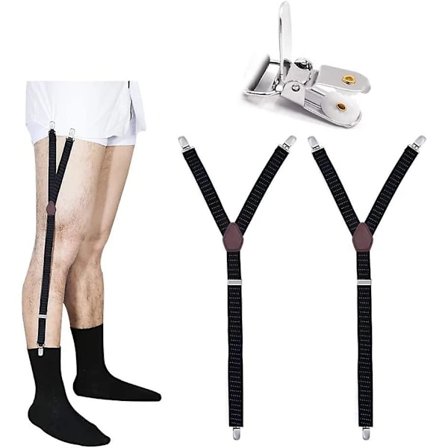 Justerbare elastiske strømpebånd til mænd, militærstil, skridsikre Y-formede sorte strømpebånd