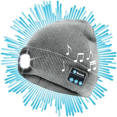 Bluetooth LED-mössa - varm, isolerande, uppladdningsbar mössa med Bluetooth-högtalare och LED-ljus - varm mössa (blå)
