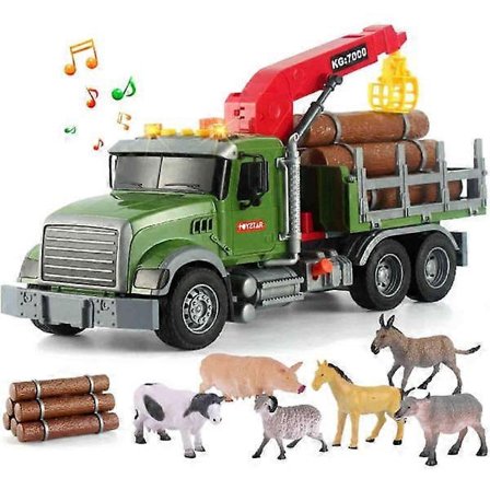 Timmerbil med fungerande krankleksak & bunt med stockar, stor 38 cm semi-transporttraktor-lekset för barn