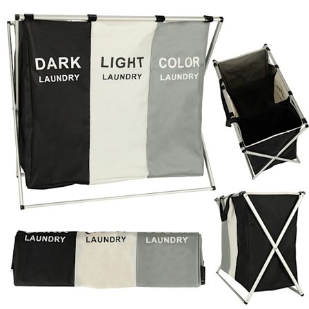 Sammenleggbar vaskekurv med 3 rom – 135 liter