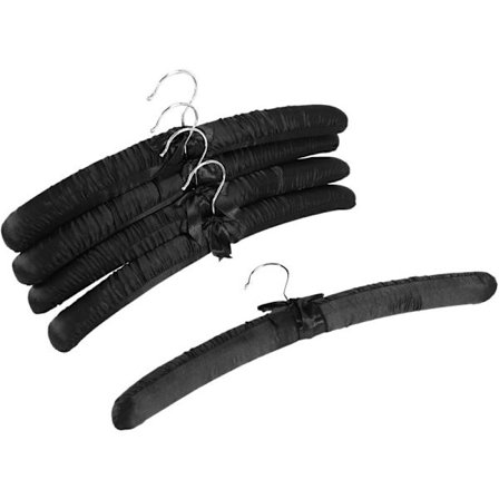 17 tommers store satengpolstrede kleshengere, silkehengere for brudekjoler, kåper, dresser, bluser (svart, 5-pakning)