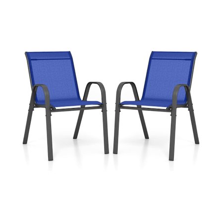 Stabelbare havestole sæt med 2, blå, metal og tekstilene