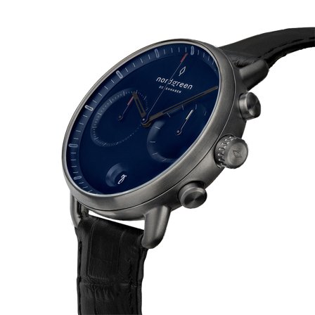 Nordgreen - Duży Męski Chronograficzny Zegarek na Rękę - Granatowa Tarcza - Pasek Skóra Krokodyla Czarna
