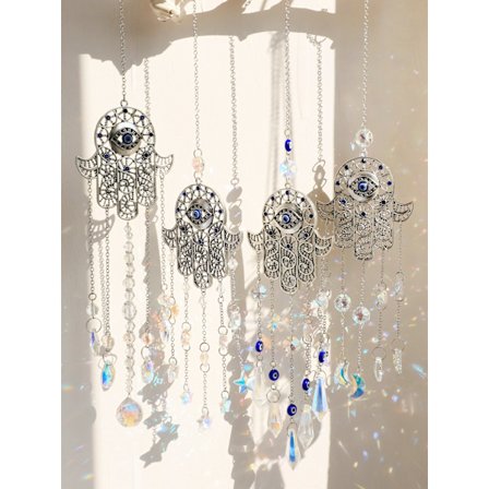 Hanging Crystals Sun Catcher Evil Eye Hamsa Hand Rainbow Maker Chakra Stained Glass Light Catcher Prism Home Garden Decoration