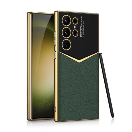 Til Samsung S24 Ultra Etui Ægte Læder Bagside Cover Ultra-tyndt Hård Bumper Til Samsung Galaxy S24 Ultra Etui Kamera Beskyttelse green