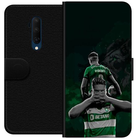 Yhteensopiva Lompakkokotelo OnePlus 7T Pro Neonmotiivi, jossa teksti "Gaming is in my DNA" sinisenä ja punaisena tiiliseinällä, jossa loistava DNA-spi