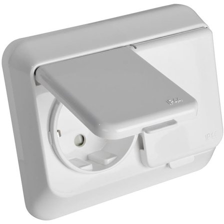 Schneider Electric Exxact Vägguttag infällt, jordat, 2-vägs med lock, Strömbrytare & vägguttag