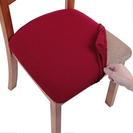 Stræk Jacquard Stolebetræk, Aftagelige Vaskbare Støvtætte Hynder med Bindebånd - Sæt med 6, Vinrød