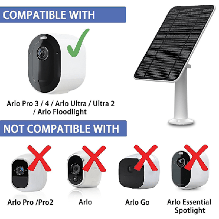 Solpanelladdare för Arlo Ultra/Ultra 2/Pro 3/Pro 4/Pro 3 Spotlight/Go 2 4W