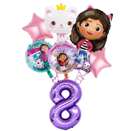 Gabby Dollhouse Birthday Party Supplies: Rosa Gabby Cat-koppar, tallrikar, servetter, ballonger, bakgrund