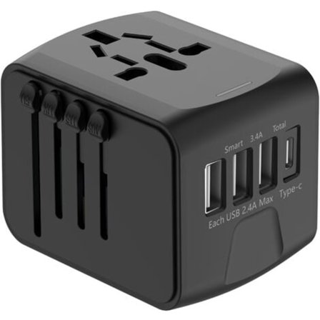 TS-Universal International Rejseadapter med 3 USB og 1 Type C, 1500W, Stik Frankrig til USA Canada UK EU Australien Kina Japan