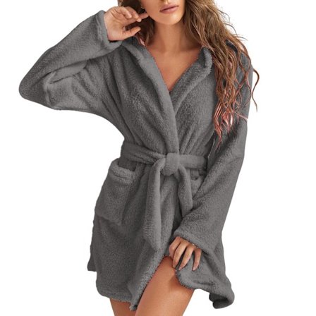 Dam Hoodie Fleece Robe, Kort Plüsch Robe, Mjuk Varm Spa Badrock
