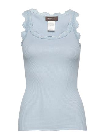 Silk Top W/ Lace T-shirts & Tops Sleeveless Blå Rosemunde