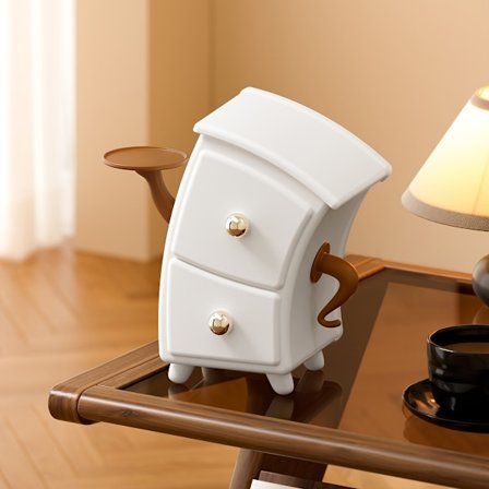 En sød opbevaringsboks, en kompakt organizer med en guldfarvet knop.