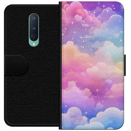 Kompatibelt Lommeboketui til OnePlus 8 Søt enhjørning med regnbuefarget hår mot en stjernebelagt pastellbakgrunn i kawaii-stil