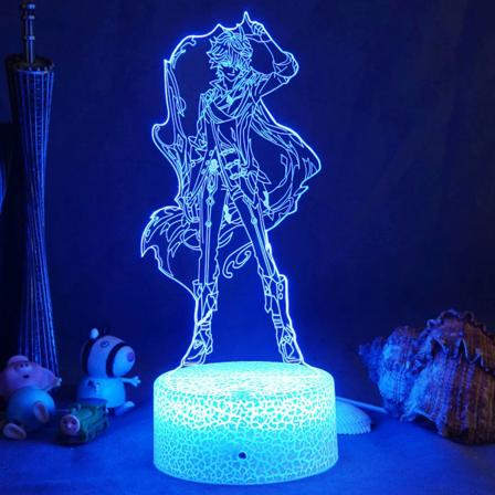 Nattljus Keqing Figur Anime Game 3D LED Bordslampa för