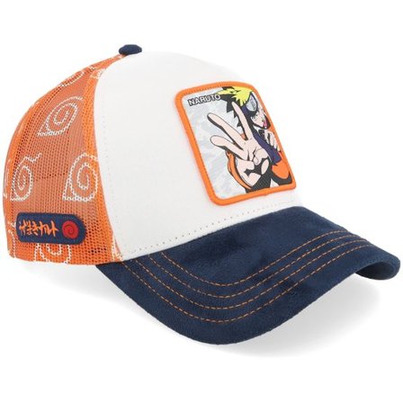 Capslab - Vit trucker Keps - Naruto Orange/White/Navy A-Frame Trucker @ Hatstore