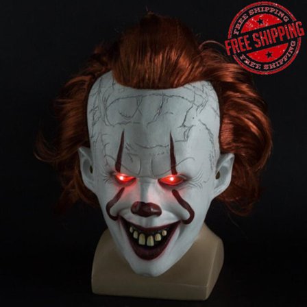 Halloween Cosplay Stephen King's It Pennywise Klovnemaske Kostyme Maske uten LED Én Størrelse Maske med LED Maske med LED Men S