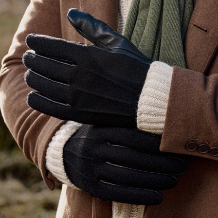 Hiems | Guantes de cuero negro y lana para hombres - Guantes de invierno