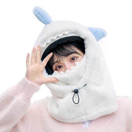 Hjelmbetræk med haj-design, skihjelm, plys pullover, trapperhat til varme, vintersportsaktivitet, skihovedbeklædning