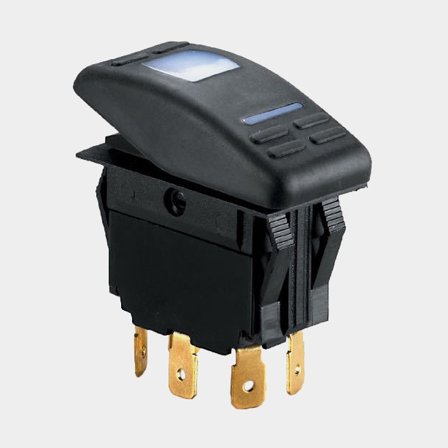 Terugverende schakelaar, 6-polig, (Aan)-Uit-(Aan), 12 V, 15 A, met verlichting & symbolenblad, zwart