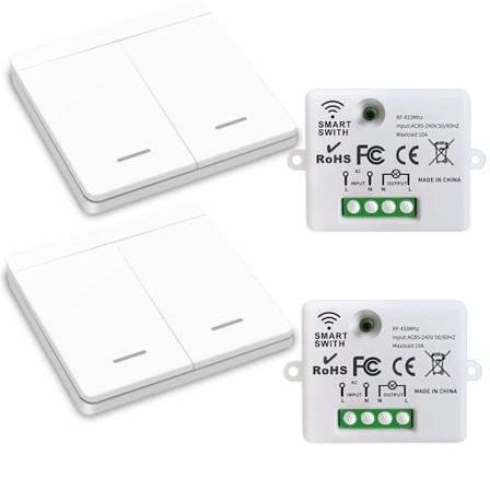 Trådløs lyskontakt, RF-sender sikkerhedskontakt og 10A modtagercontroller, nem installation til lampe op til 1500W