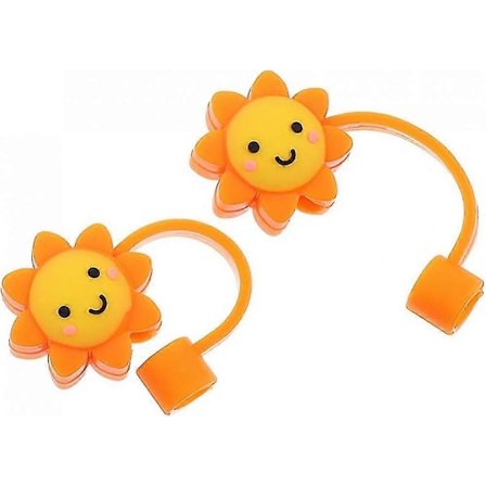2-pack Söta Solros Silikon Återanvändbara Dricksuggs Toppar Lock Damm