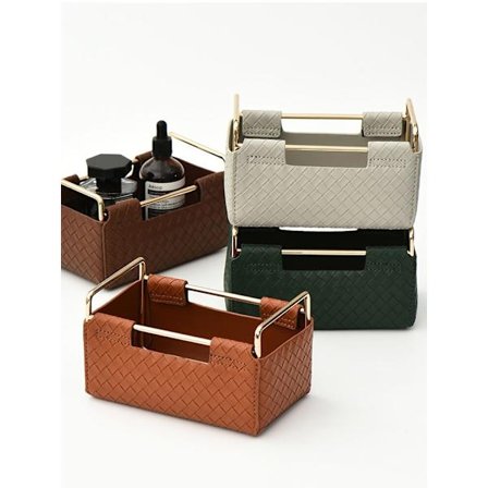 läder vävd korg motta låda med diverse korg green