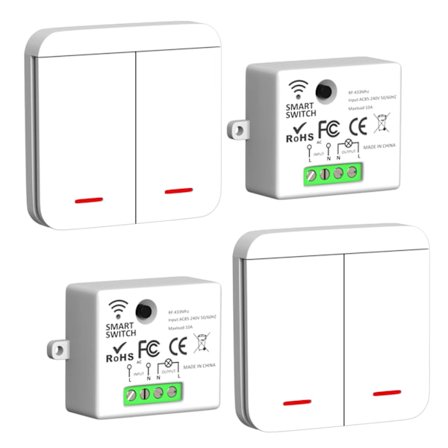 Trådløs bryter, brytersett, 433MHz radiosender, 2200W/10A mottaker, lysbryter, RF-bryter og mottaker, veggbryter