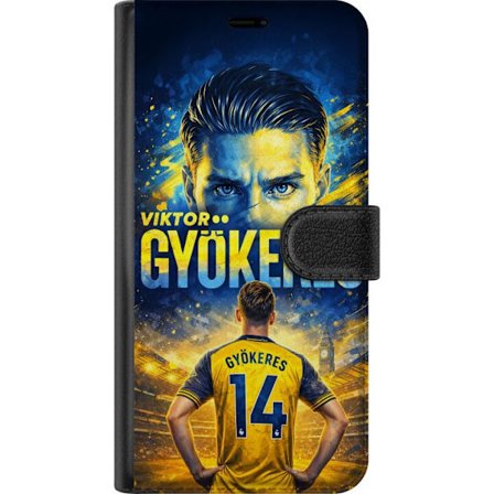 Kompatibelt Lommeboketui til Motorola Motorola Moto G85 Viktor Gyökeres fotballplakat i gult og blått med dramatisk stadionbakgrunn, sportillustrasj