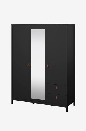 Tvilum - Madrid Garderob med 2 dörrar + 1 spegeldörr + 2 lådor - Svart - Garderober - Från Homeroom