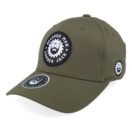 Bearded Man - Grön flexfit Keps - Saw Blade Logo Wooly Combed Olive Flexfit @ Hatstore