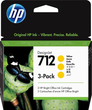 HP 712 3-pack med 29 ml gul DesignJet-bläckpatron, 193905352883