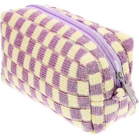 Rutig Sminkepung Uldgarn Lynlås Kosmetikpung Toilet Taske til Piger Rejser Violet