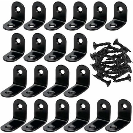 20 stk L-formede vinkeljern med 40 stk skruer, vinkeljern i rustfritt stål for tre, svart