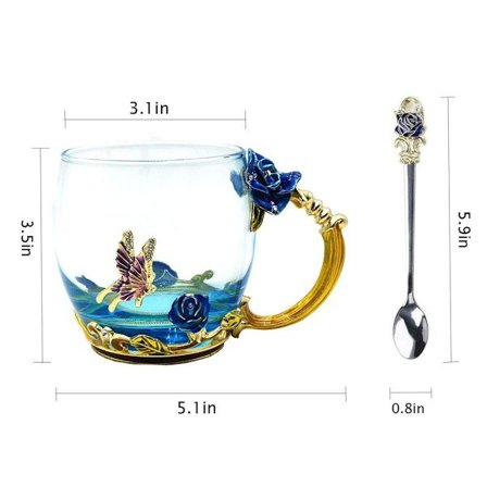 Kaffe Te Kopp Krus 3D Rose Butterfly Glass Kopper Bryllupsgave KLB