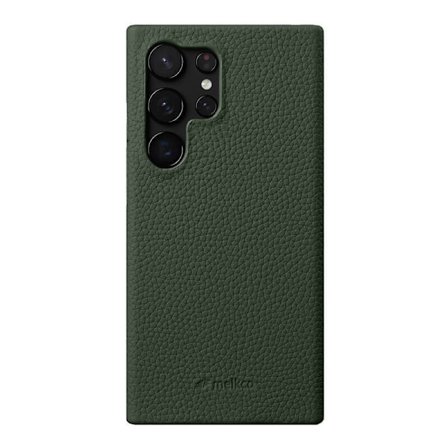 Kompatibel med Samsung S23 Ultra, ekte skinn, halvdekslet telefondeksel, anti-fall og anti-fingeravtrykk telefondeksel (mørk løvgrønn)