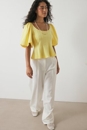 NA-KD Pleated Puff Sleeve Top - Toppe med puff ærmer - Gul - M (EU 38-40)