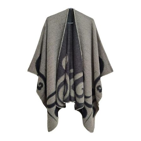 Dame Poncho Sjal Vendbar Oversized Poncho Kappe Trykt Tæppe Sjal Cardigan