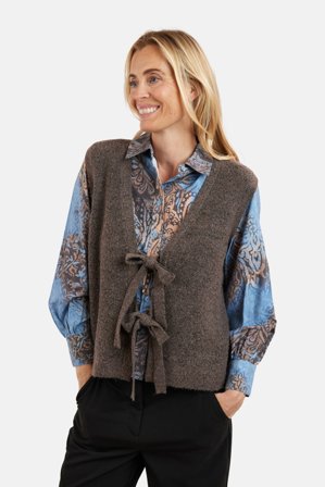 SIGNATURE - Strik Vest - Brun - Bindebånd