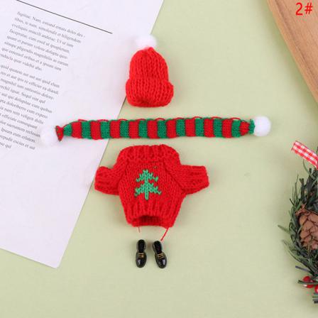 1set Dollhouse Mini Stickad Tröja Mössa Scarf Skor Jul 2